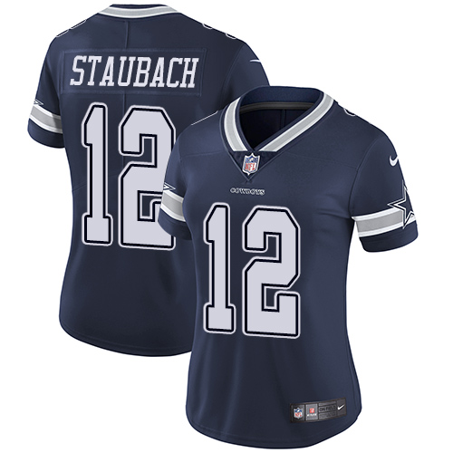 Women's Dallas Cowboys #12 Roger Staubach Navy Vapor Untouchable Limited Stitched Jersey(Run Small)